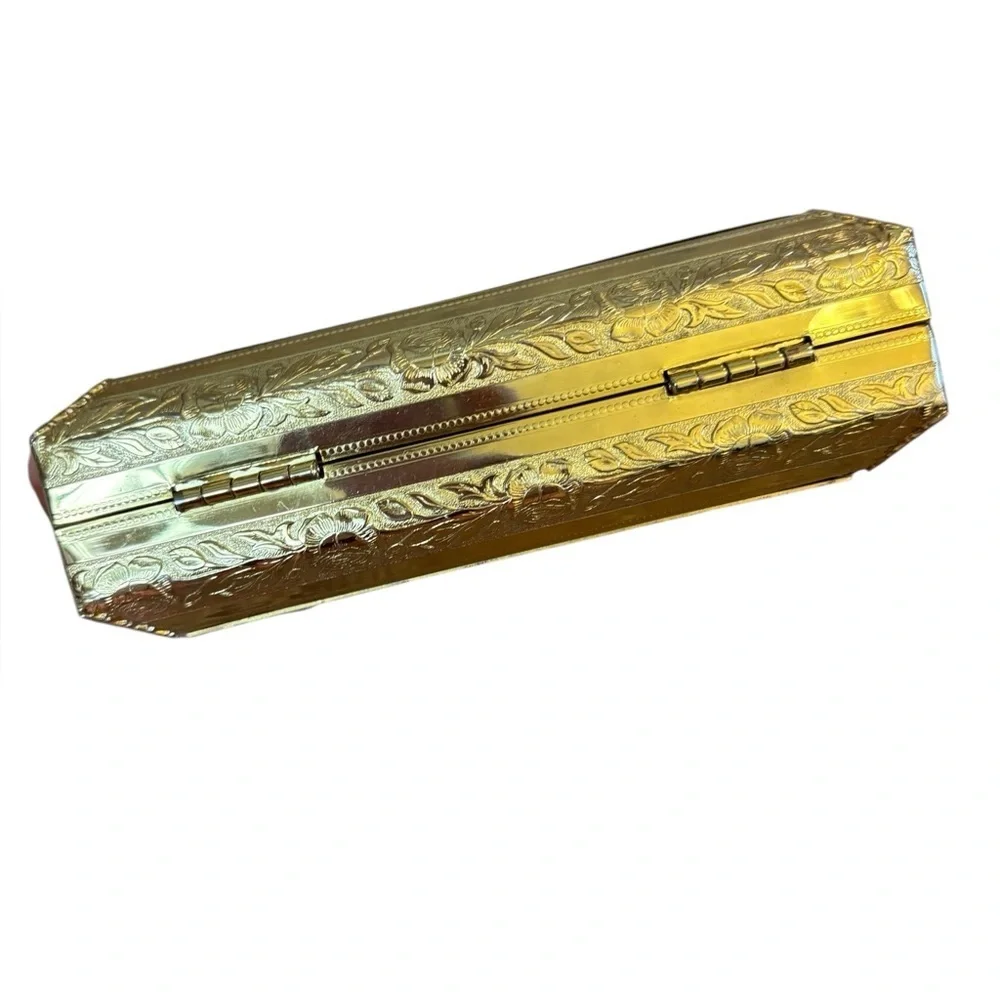 Tyorlean Vintage RARE Gold Box Purse Black and Gold Monogram Clutch